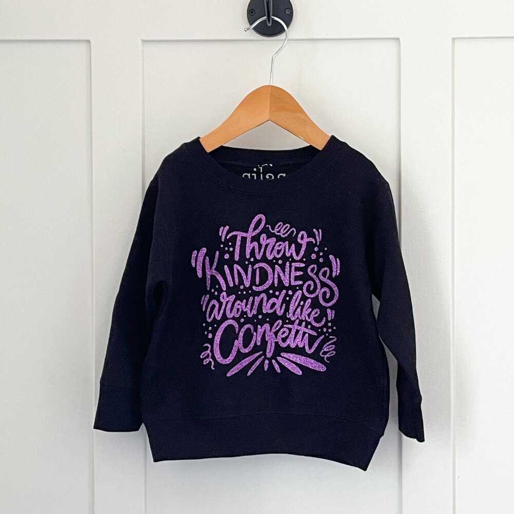 2t Cute Kawaii Unisex Black Sweater, Kindness Sweatshirt, Glitter, Confetti, fun Kids > Shirts & Tops > Sweatshirts & Hoodies 18 $ Buttons & Beans Co.