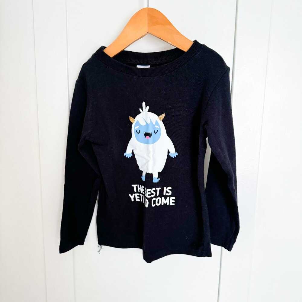 2t Cute Kawaii Unisex Black T-Shirt, Yeti, Christmas, Fun Top Kids, Long Sleeve Kids > Shirts & Tops > Tees - Long Sleeve 15 $ Buttons & Beans Co.