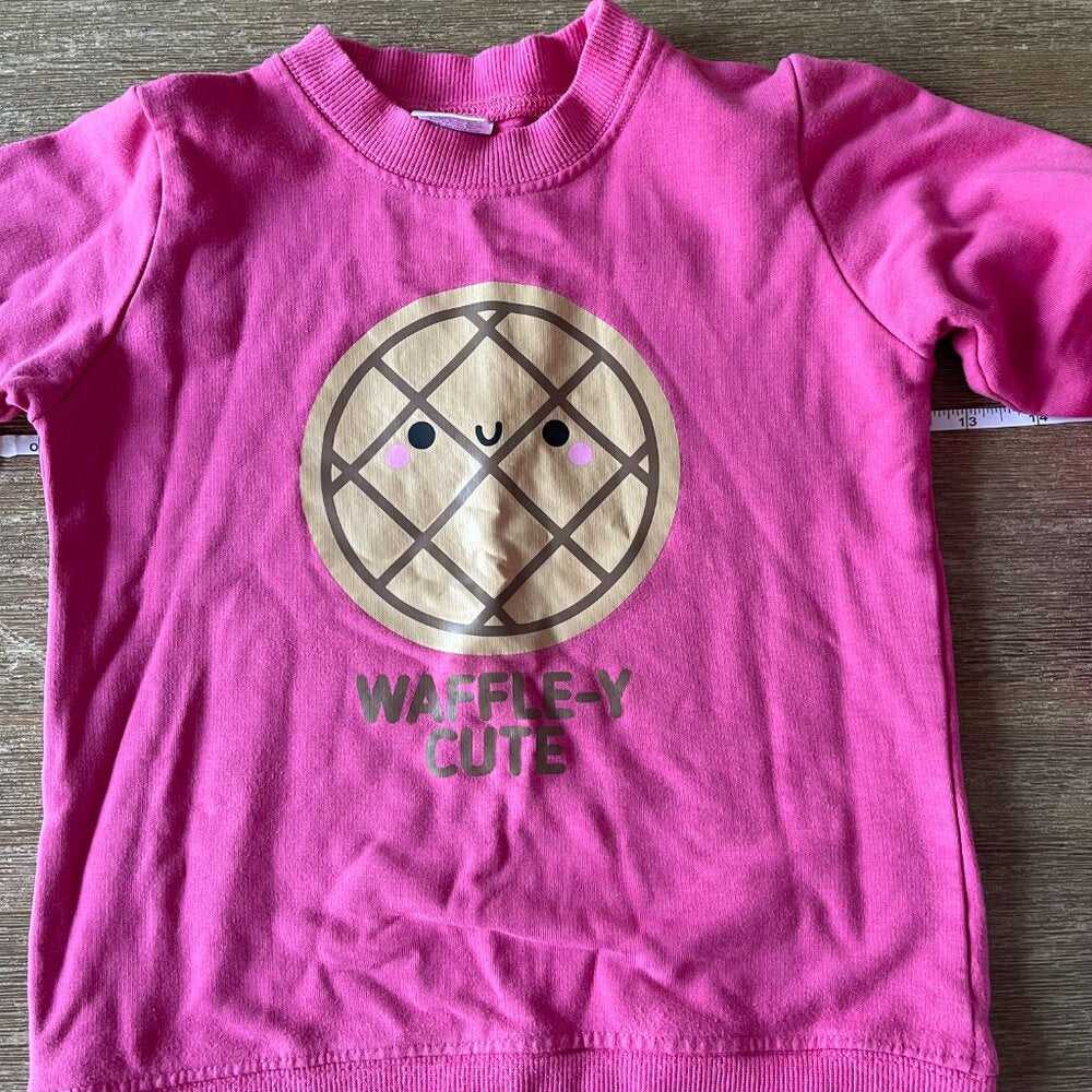 2t Cute Kawaii Unisex Pink Sweater, Waffle Sweatshirt, Waffely Cute, Fun for Kid Kids > Shirts & Tops > Sweatshirts & Hoodies 18 $ Buttons & Beans Co.