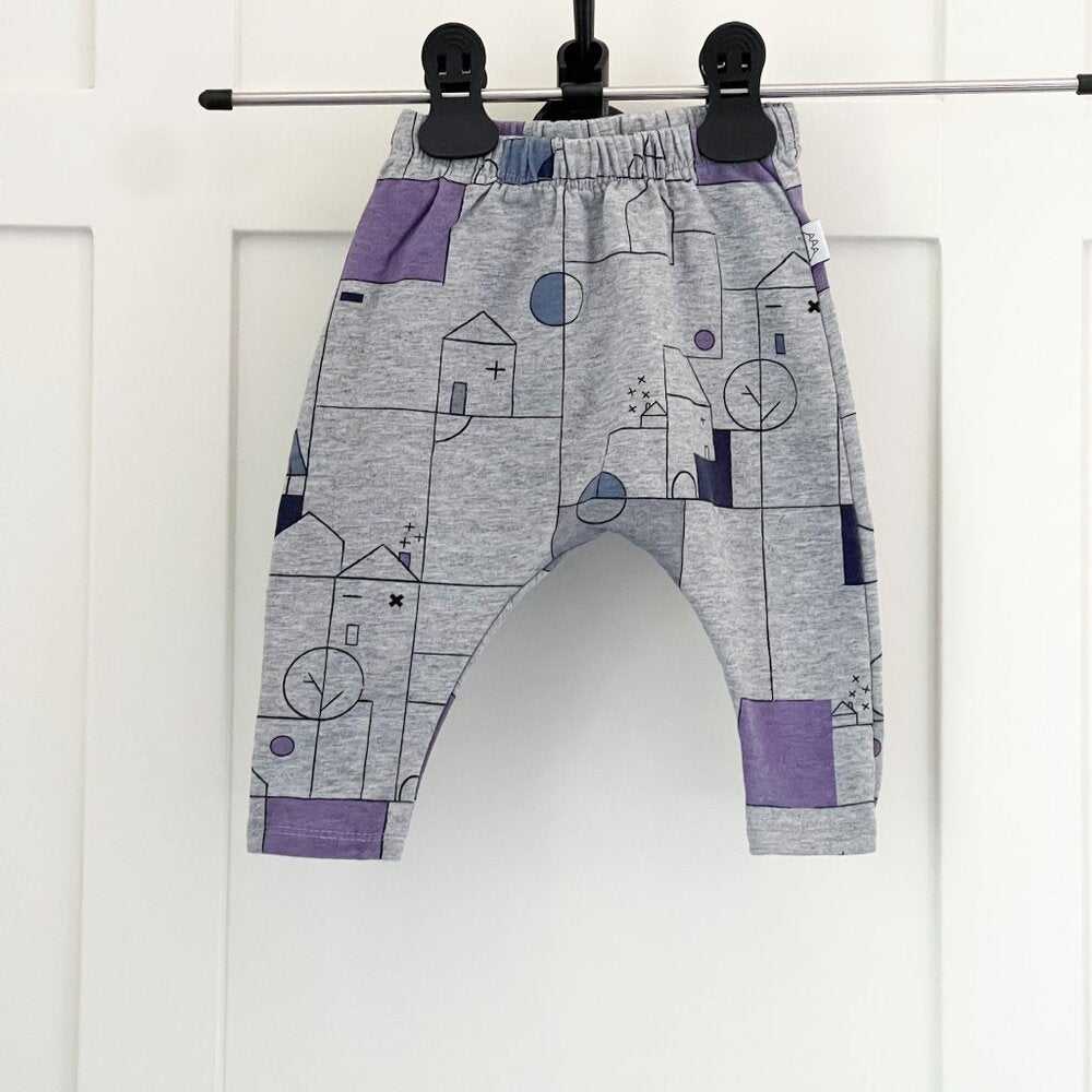 3-6 M Baby Abstract Harem Pants, Grey Jogger, Handmade, Minimalist, Boys, Girls Kids > Bottoms > Sweatpants & Joggers 13 $ Buttons & Beans Co.