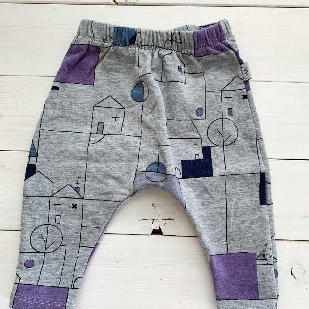 3-6 M Baby Abstract Harem Pants, Grey Jogger, Handmade, Minimalist, Boys, Girls Kids > Bottoms > Sweatpants & Joggers 13 $ Buttons & Beans Co.