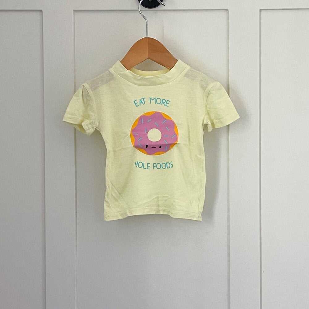 3-6m Cute Kawaii Unisex Yellow T-Shirt, Donut, Eat More Whole, Fun Top for Kids Kids > Shirts & Tops > Tees - Short Sleeve 13 $ Buttons & Beans Co.