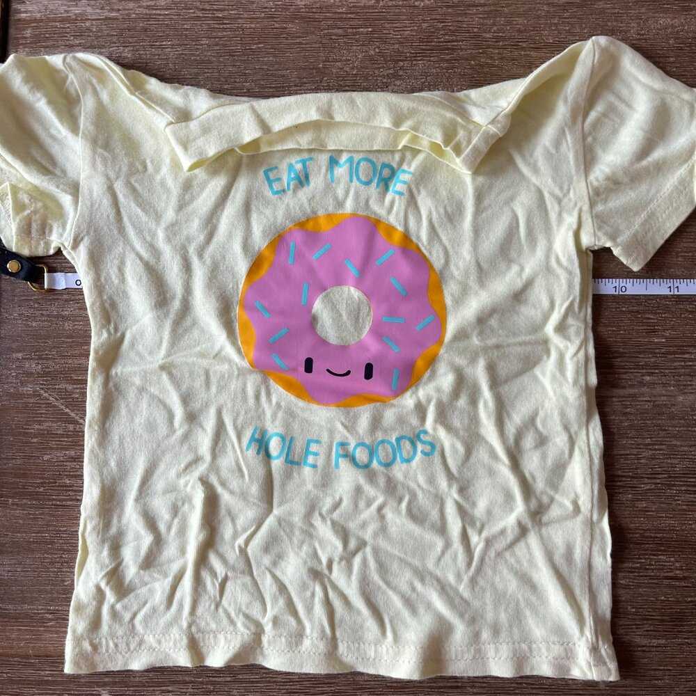 3-6m Cute Kawaii Unisex Yellow T-Shirt, Donut, Eat More Whole, Fun Top for Kids Kids > Shirts & Tops > Tees - Short Sleeve 13 $ Buttons & Beans Co.