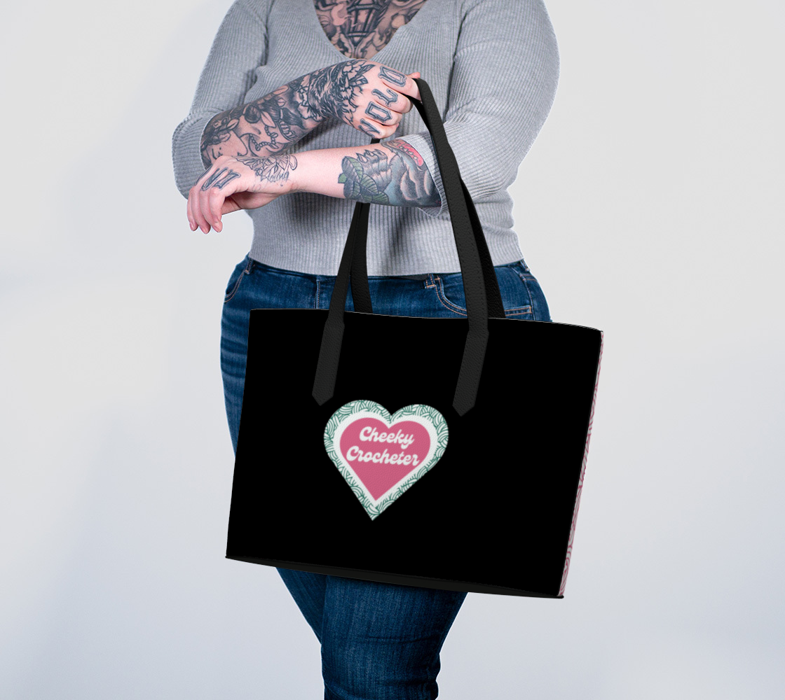 Cheeky Crocheter Vegan Leather Tote Pink Black