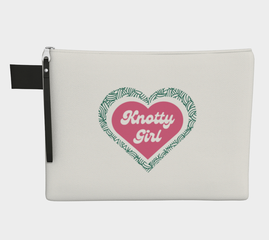 Knotty Girl, Black or White Carry All, Canvas and Denim Zipper Pull Bag, Crocheter, Knitter, Yarn Collector Case, Organizer