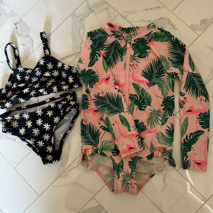 3t Old Navy Long Sleeve Flamingo swim suit, Flower bikini, bathing suit Kids > Swim > One Piece 15 $ Buttons & Beans Co.