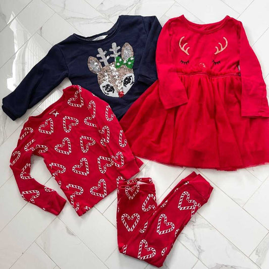 4t Christmas Girls Lot of Clothes, Candy Canes, Reindeer, Rudolph Dress, Sweater Kids > Matching Sets 25 $ Buttons & Beans Co.