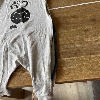 4t Cute Kawaii Unisex Grey Onesie, Romper, Cat, Kitten, Check Meow't, Zipper Kids > One Pieces > Bodysuits 22 $ Buttons & Beans Co.