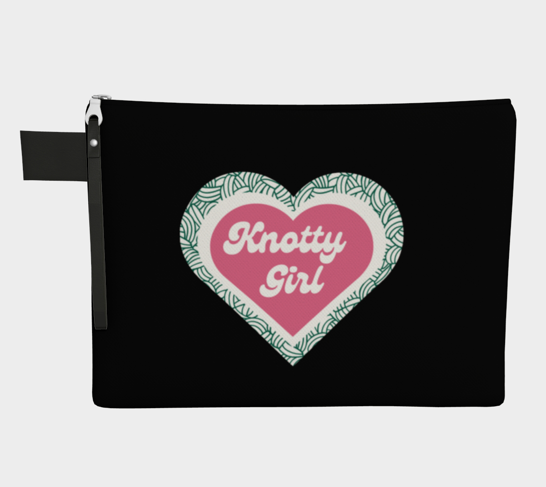 Knotty Girl Carry All, Canvas and Denim Zipper Pull Bag, Crocheter, Knitter, Yarn Collector Case
