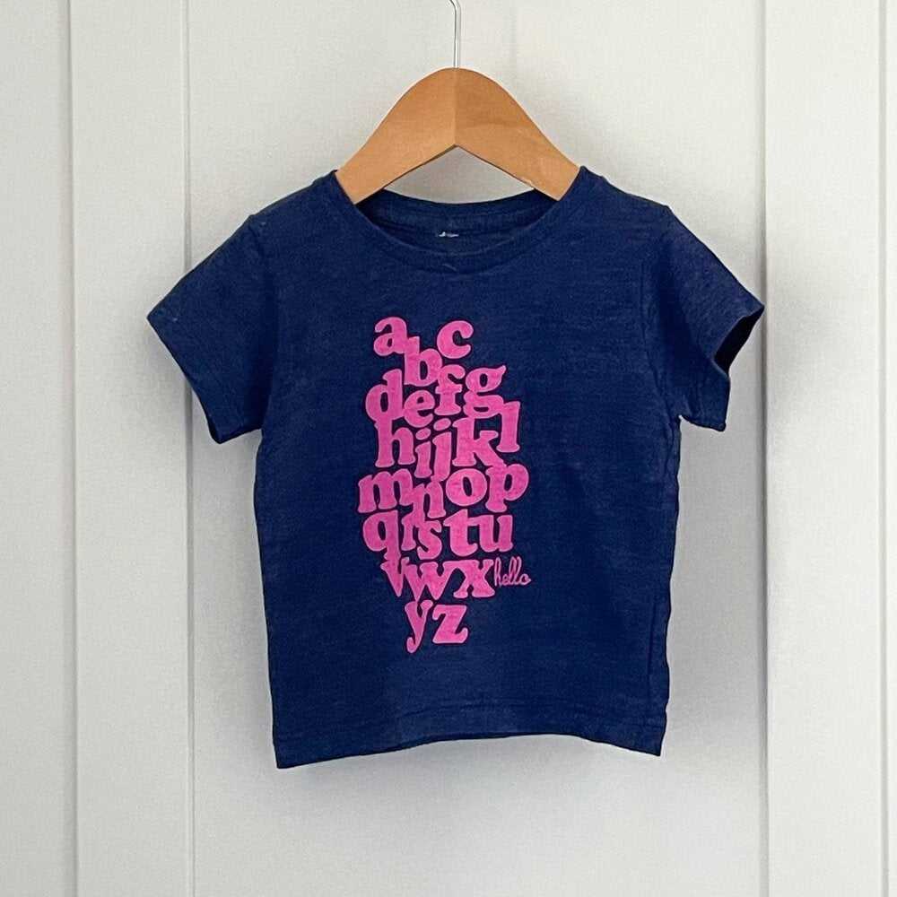 6-12M Cute ABC Unisex Blue T-Shirt, Fun Top for Kids, Handmade Kids > Shirts & Tops > Tees - Short Sleeve 13 $ Buttons & Beans Co.