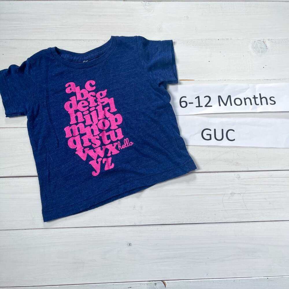 6-12M Cute ABC Unisex Blue T-Shirt, Fun Top for Kids, Handmade Kids > Shirts & Tops > Tees - Short Sleeve 13 $ Buttons & Beans Co.