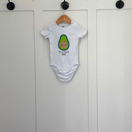 6-9m Cute Kawaii Unisex White Onesie, Avocado, Good Fat, Fun Top Kids, Funny Kids > One Pieces > Bodysuits 9 $ Buttons & Beans Co.