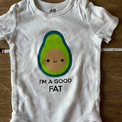 6-9m Cute Kawaii Unisex White Onesie, Avocado, Good Fat, Fun Top Kids, Funny Kids > One Pieces > Bodysuits 9 $ Buttons & Beans Co.