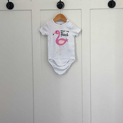 6-9m Cute Kawaii Unisex White Onesie, Flamingo Pun, Fun Top for Kids Kids > One Pieces > Bodysuits 9 $ Buttons & Beans Co.