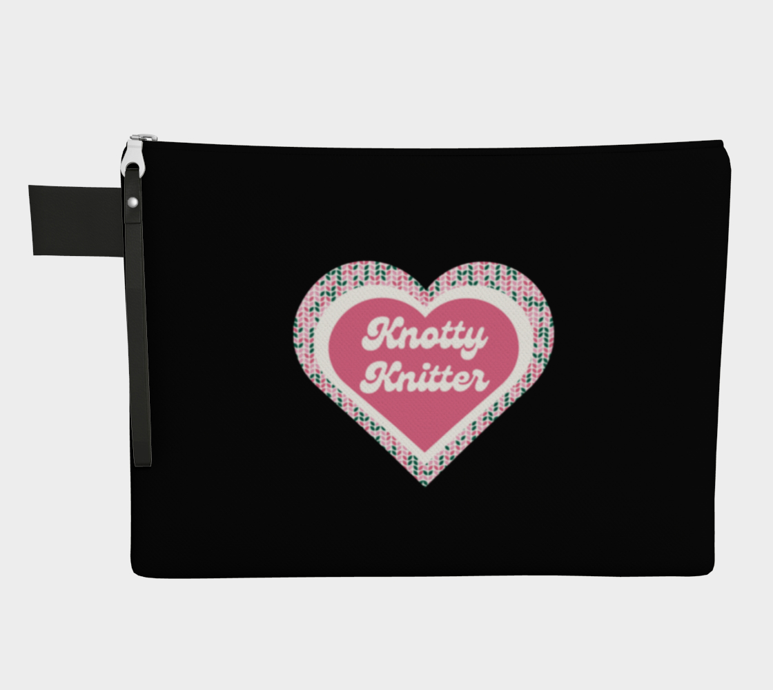 Knotty Knitter Carry All Pouch, Canvas and Denim Zipper Pull Bag, Crocheter, Knitter, Yarn Collector Case, Organizer