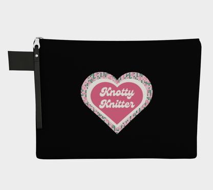 Knotty Knitter Carry All Pouch, Canvas and Denim Zipper Pull Bag, Crocheter, Knitter, Yarn Collector Case, Organizer