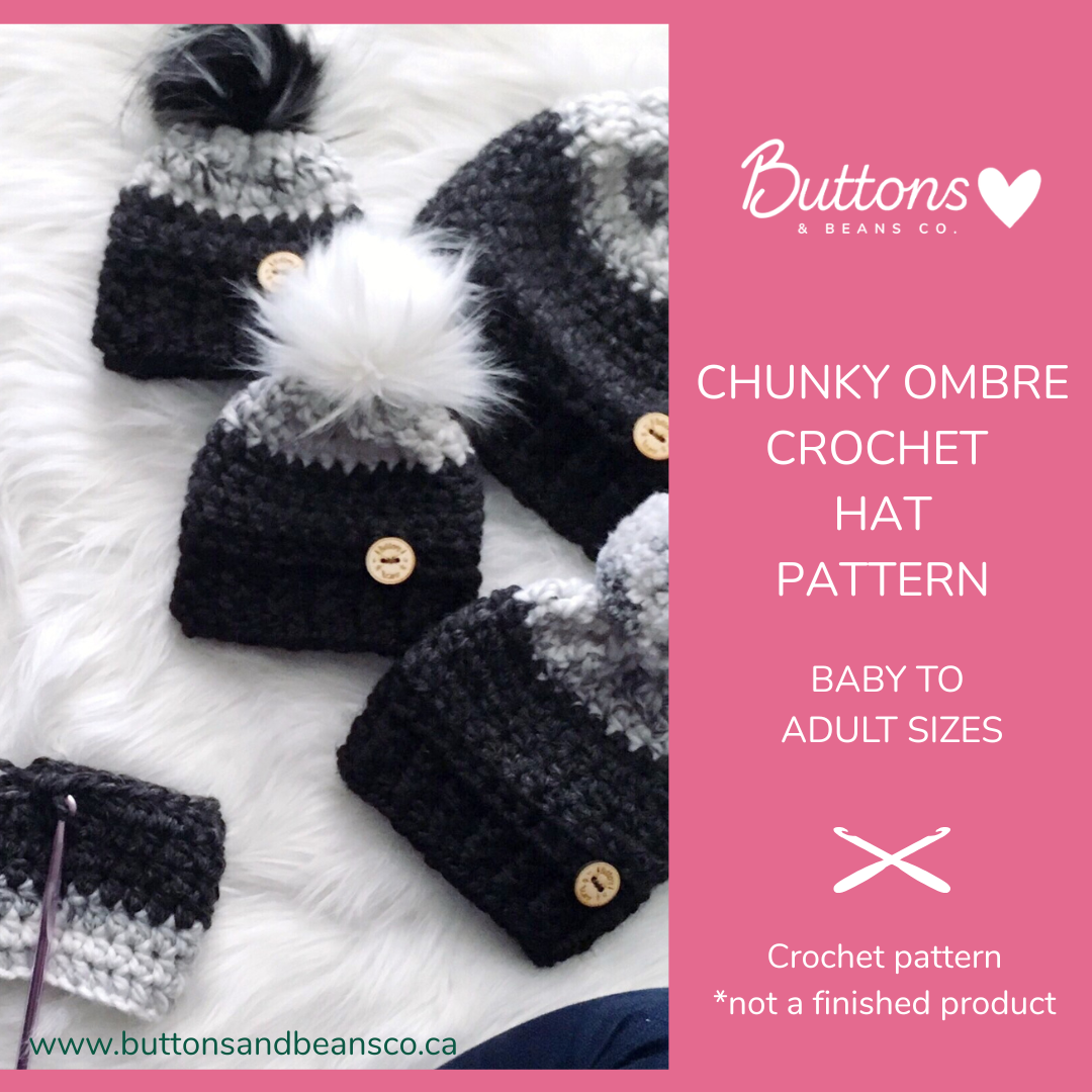 Pattern | Chunky Ombre Crochet Hat | Baby to Adult Sizes