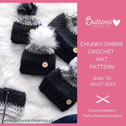 Pattern | Chunky Ombre Crochet Hat | Baby to Adult Sizes