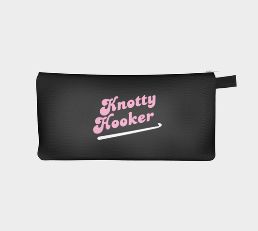 Knotty Hooker Pink, Black or White Small Case, Crochet Hook and Knitting Needles Case, Notions Bag, Accessories Case, Crocheting Knitting, Fibre Enthusiasts, Crafters, Crocheter and Knitter Humour
