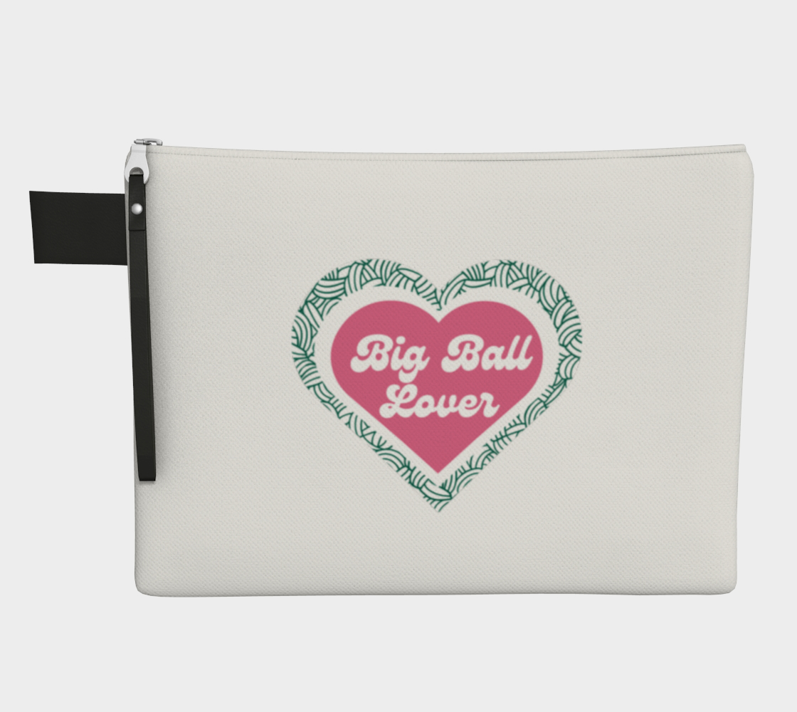 Big Ball Lover, Black or White Carry All Project Pouch, Canvas and Denim Zipper Pull Bag, Crocheter, Knitter, Yarn Collector Case, Organizer