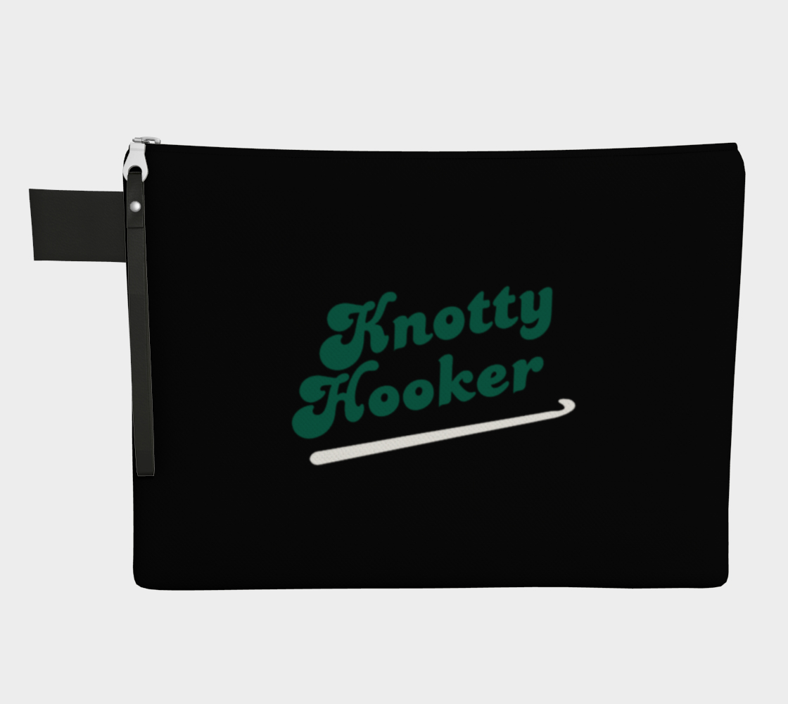 Knotty Hooker Green, Black or White Carry All Project Pouch, Canvas and Denim Zipper Pull Bag, Crocheter, Knitter, Yarn Collector Case, Organizer