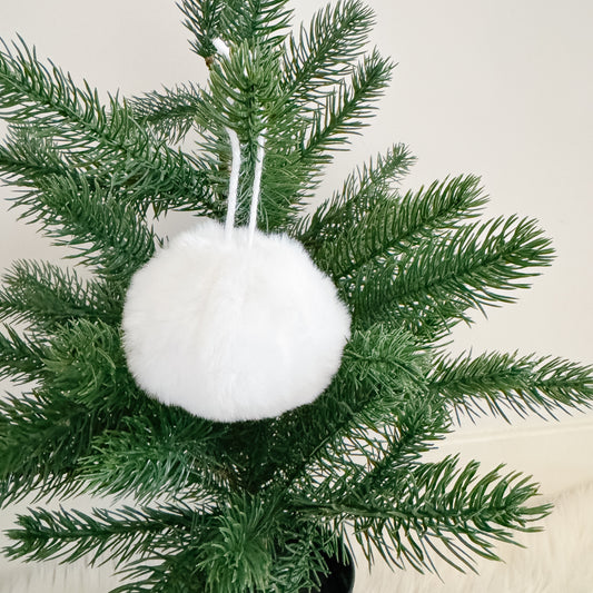 Faux Fur Pom Pom Christmas Ornament | Arctic White