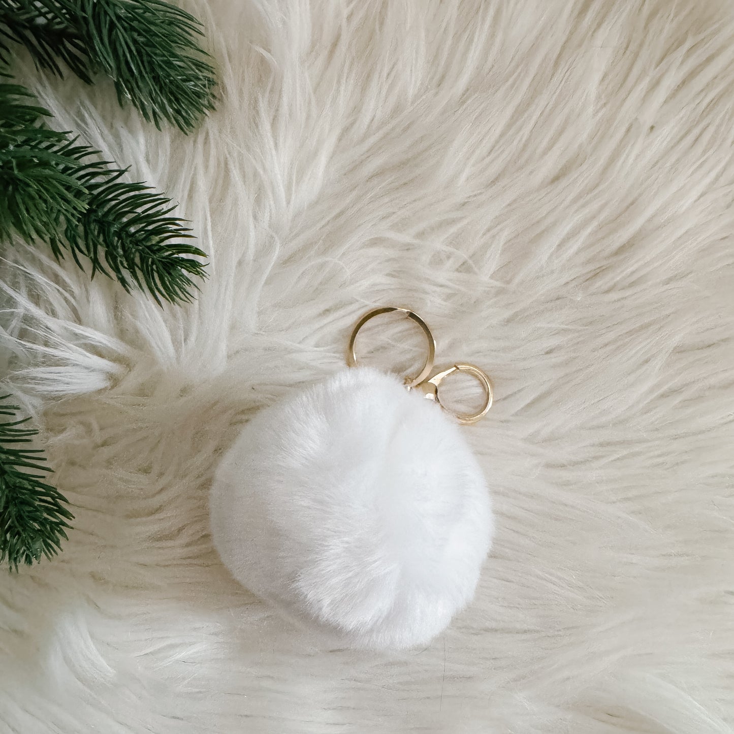 Faux Fur Pompom Keychain | Arctic White