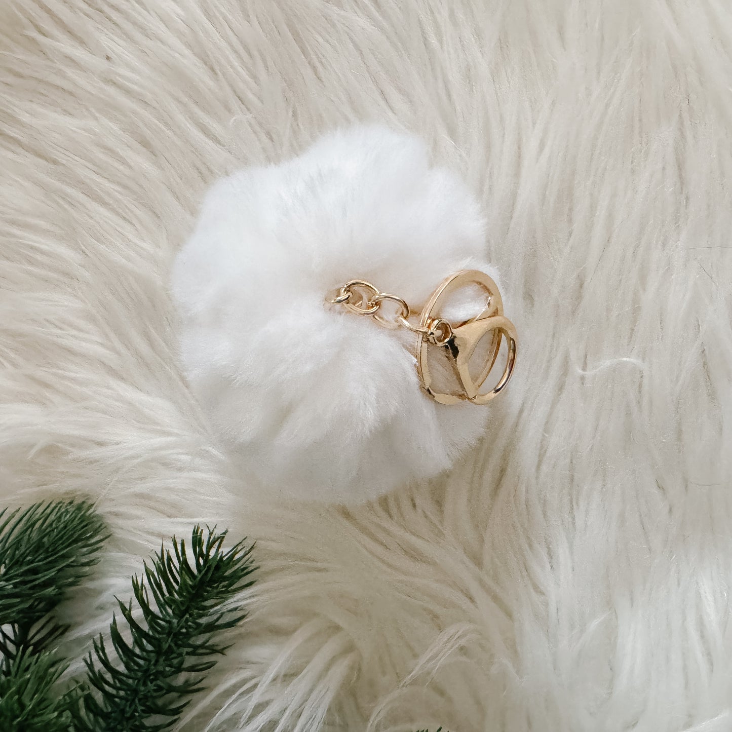 Faux Fur Pompom Keychain | Arctic White