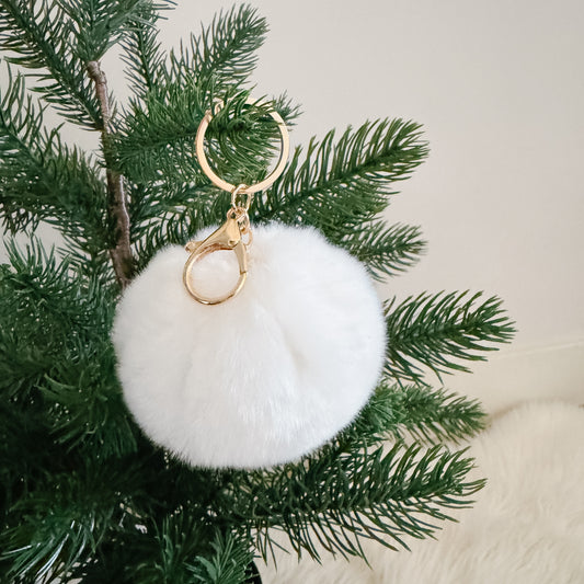 Faux Fur Pompom Keychain | Arctic White