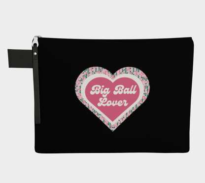 Big Ball Lover Knit, Black or White Carry All Project Pouch, Canvas and Denim Zipper Pull Bag, Crocheter, Knitter, Yarn Collector Case, Organizer