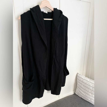 Black long Handmade Flowy by Hooded Vest by Buttercream Clothing, Cowl Collar Women > Jackets & Coats > Vests 40 $ Buttons & Beans Co.