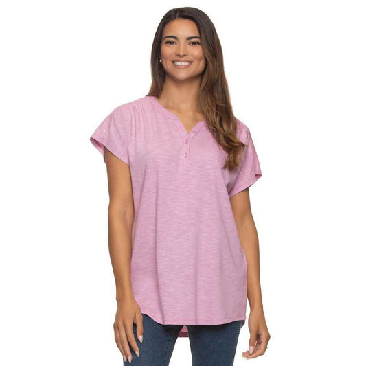 BlackBow Women’s Slub Knit Jersey Henley Neck T-shirt, | Pink Women > Tops > Tees - Short Sleeve 12 $ Buttons & Beans Co.