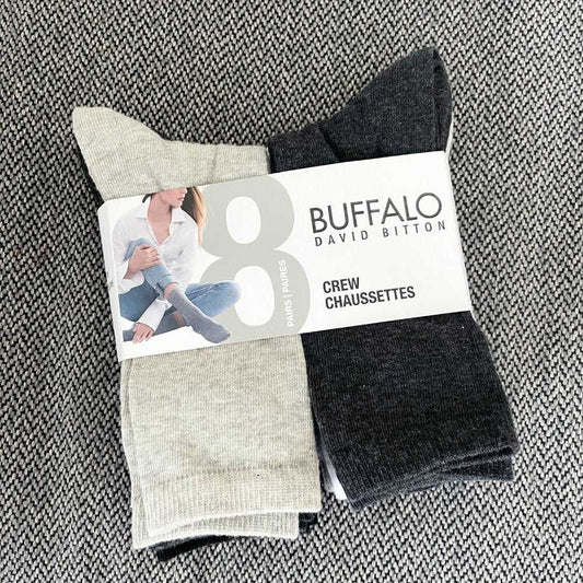 Buffalo Women's Cotton Crew Socks | 8 Pairs, Black, White, Grey Women > Intimates & Sleepwear 9 $ Buttons & Beans Co.