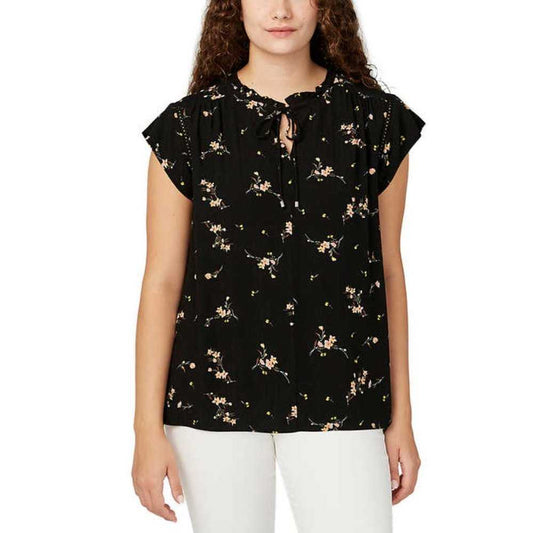 Buffalo Women's Short Sleeve Top | Black Floral Boho Tie Neck Top, Shirt Women > Tops 15 $ Buttons & Beans Co.