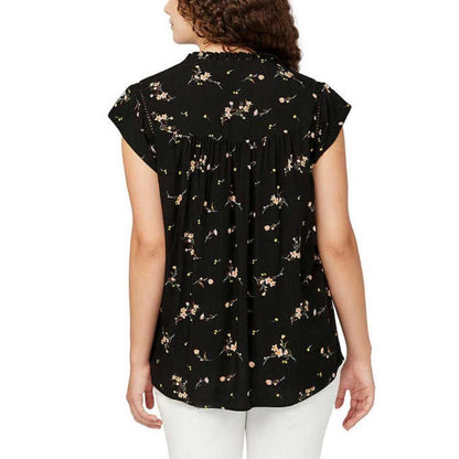 Buffalo Women's Short Sleeve Top | Black Floral Boho Tie Neck Top, Shirt Women > Tops 15 $ Buttons & Beans Co.