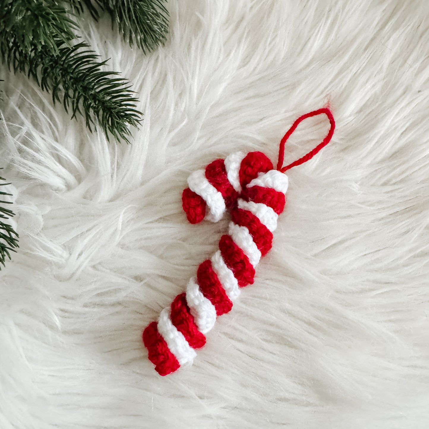Crochet Christmas Ornament | Candy Cane | Red