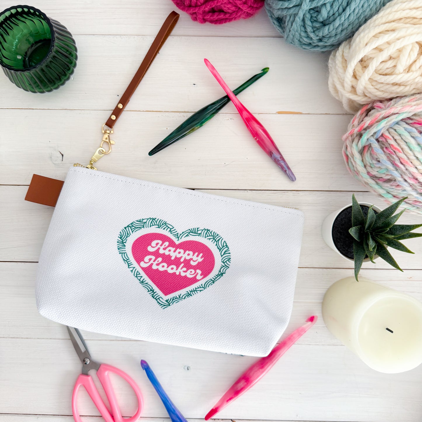 Happy Hooker Crochet Hook and Notions Bag, Accessories Case, Crocheting Knitting, Fibre Enthusiasts, Crafters, Crocheter and Knitter Humour