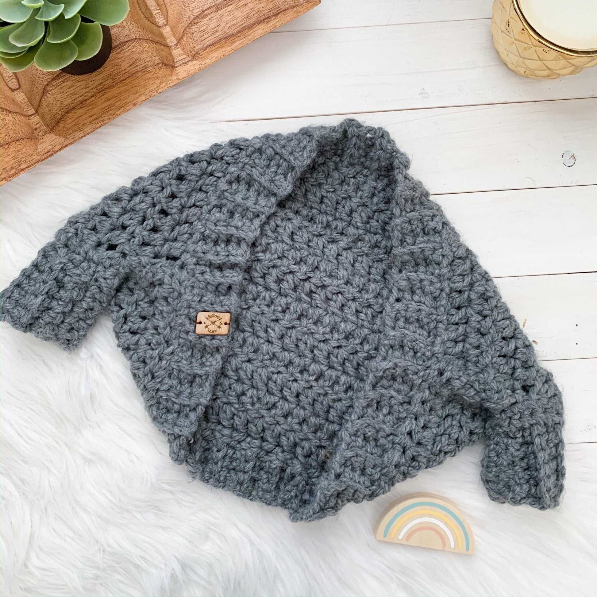 Chunky Crochet Cocoon Sweater Grey, Crochet Sweater, cardigan