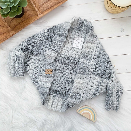 Chunky Crochet Cocoon Sweater | Toddler Marble White and Grey Cardigan Cardigan 83 $ Buttons & Beans Co.