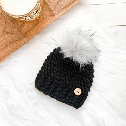 Classic | Black Toddler Chunky Crochet Hat | Removable Faux Fur Pom pom Hats 35 $ Buttons & Beans Co.