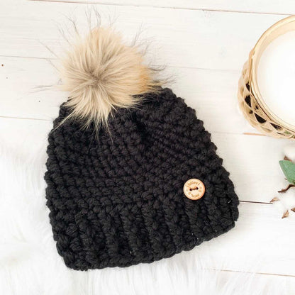 Classic | Black Toddler Chunky Crochet Hat | Removable Faux Fur Pom pom Hats 35 $ Buttons & Beans Co.