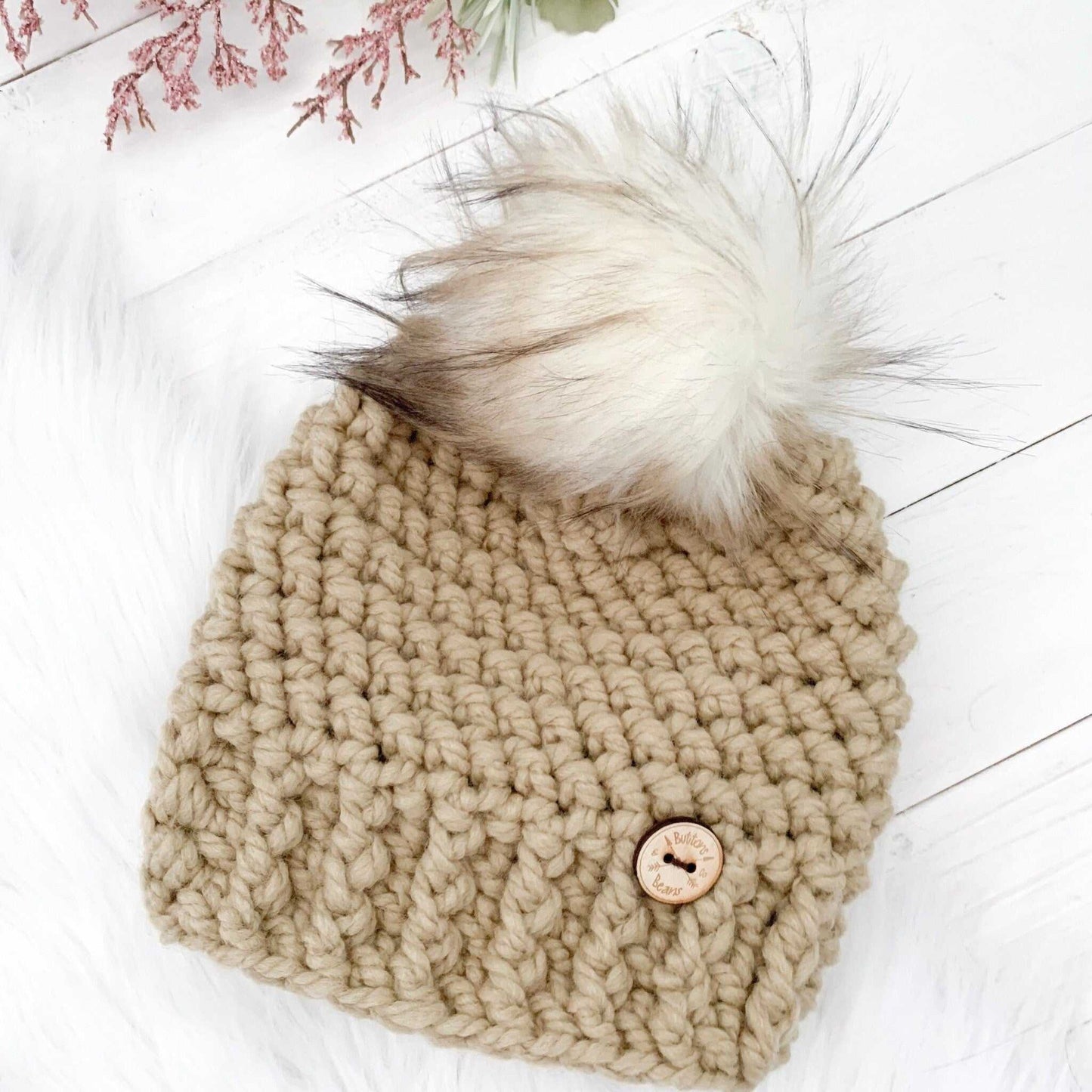 Classic | Child Caramel Chunky Crochet Hat | Removable Pompom Hats 35 $ Buttons & Beans Co.