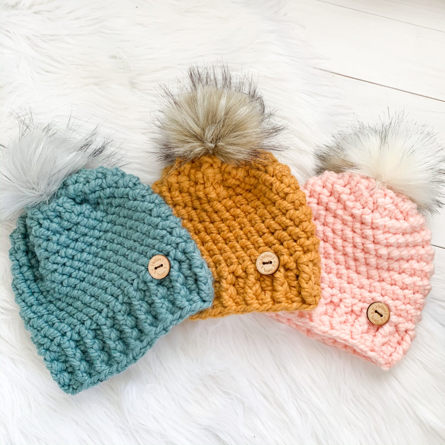Classic Pick your Colour | Newborn to Adult Chunky Crochet Hat | Removable Faux Fur Pompom