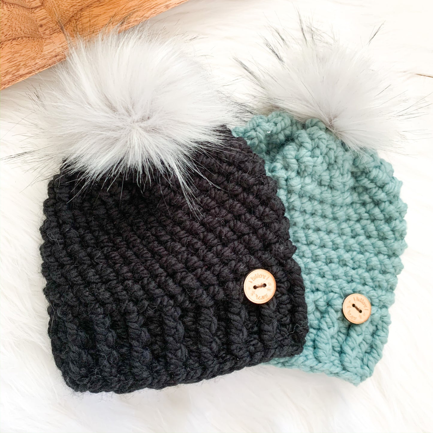 Classic Pick your Colour | Newborn to Adult Chunky Crochet Hat | Removable Faux Fur Pompom