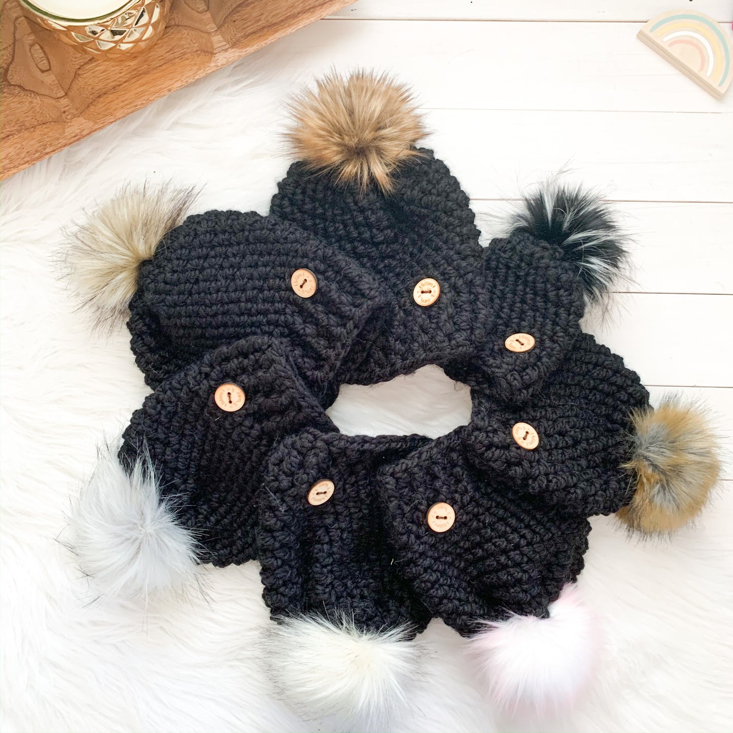 Classic Pick your Colour | Newborn to Adult Chunky Crochet Hat | Removable Faux Fur Pompom