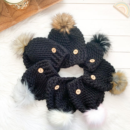 Classic Pick your Colour | Newborn to Adult Chunky Crochet Hat | Removable Faux Fur Pompom