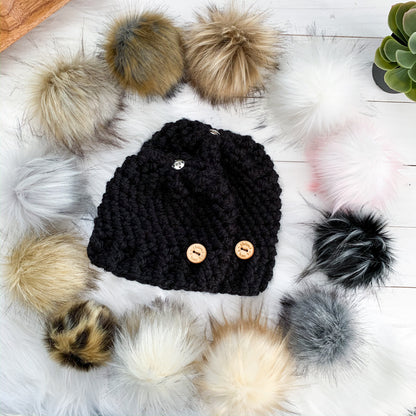 Classic Pick your Colour | Newborn to Adult Chunky Crochet Hat | Removable Faux Fur Pompom