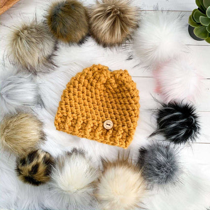 Classic | Mustard Chunky Crochet Hat | Removable Pompom Hats 35 $ Buttons & Beans Co.