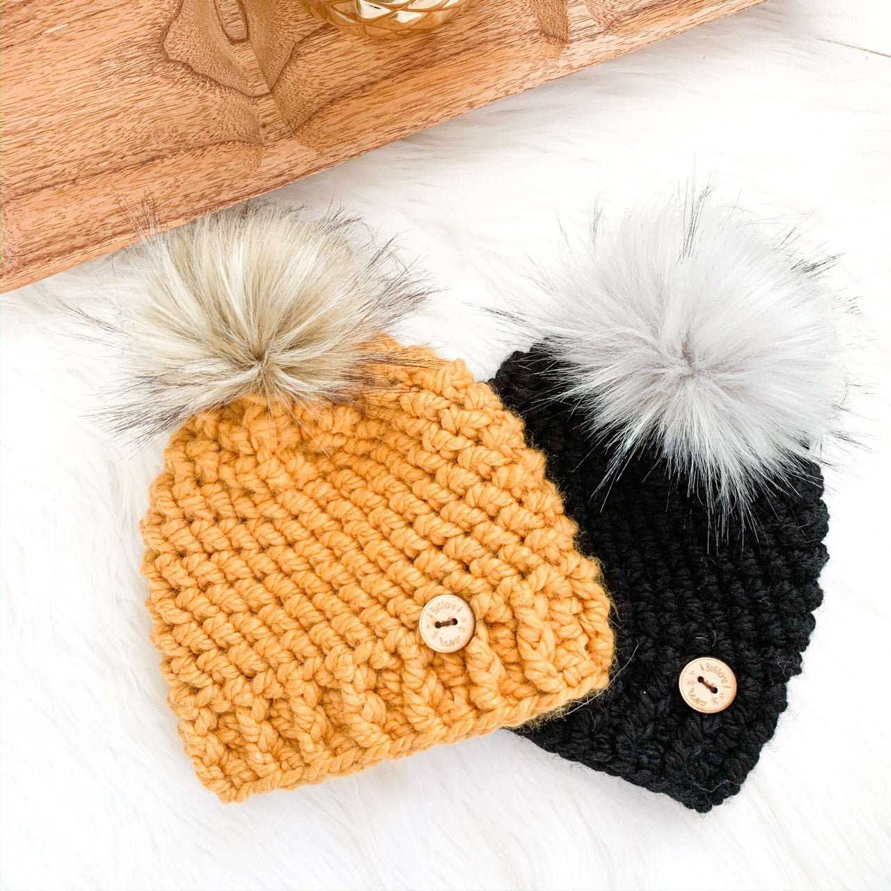 Classic | Mustard Chunky Crochet Hat | Removable Pompom Hats 35 $ Buttons & Beans Co.