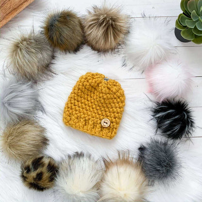 Classic | Vegan Mustard Chunky Crochet Hat | Removable Pompom Hats 35 $ Buttons & Beans Co.